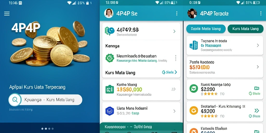 Antarmuka aplikasi 4P4P menampilkan kurs mata uang terkini dengan jelas.