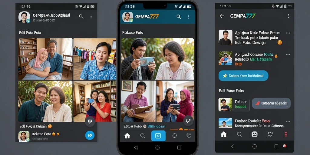 Antarmuka GEMPA777 yang intuitif saat membuat kolase foto.