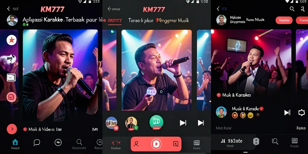 Tampilan utama KM777 dengan pilihan lagu dan fungsi karaoke intuitif.