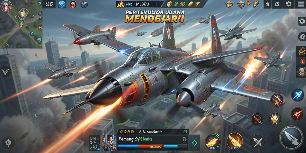 Screenshot utama MLBB8 menampilkan suasana pertempuran udara yang mendebarkan.