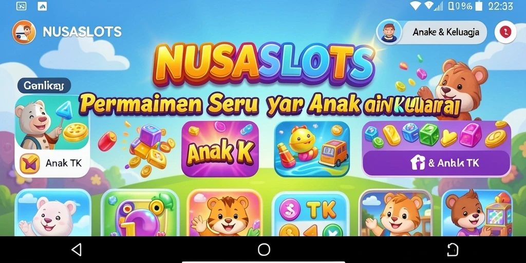 Antarmuka ceria dan edukatif NUSASLOTS untuk anak-anak.